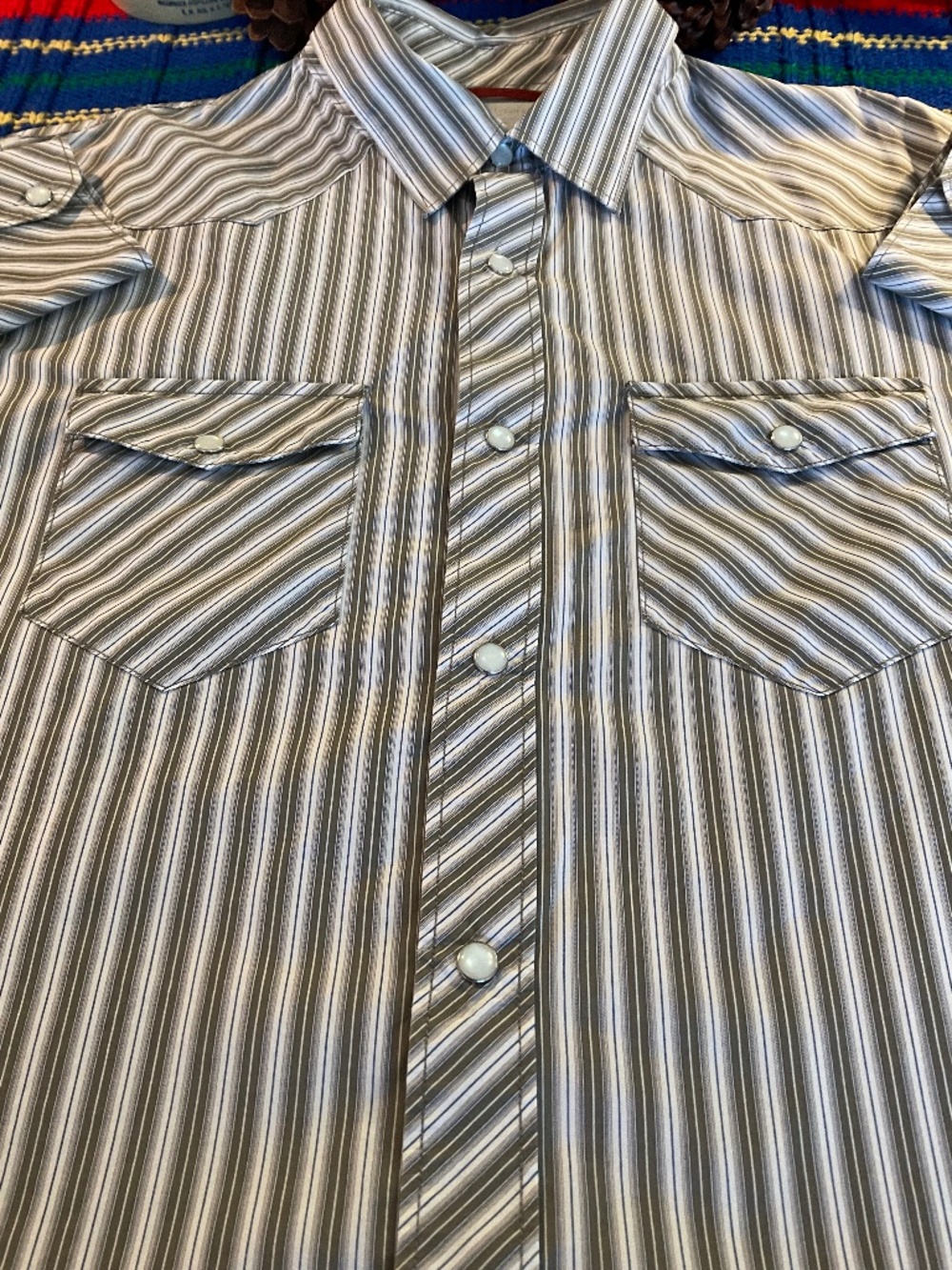 Banana republic Pearl snap western shirt men’s large, brown, striped long sleeve